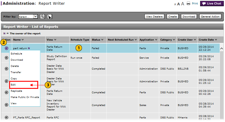 Report Writer page with the mod